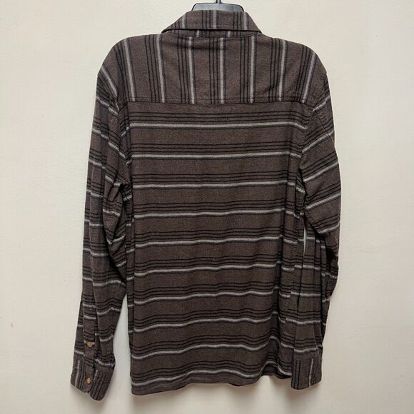 Hippy Tree Med Brown Mens Horizontal Striped Flannel Button Long Sleeve Shirt - Picture 3 of 6
